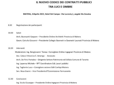 Seminario: IL NUOVO CODICE DEI CONTRATTI PUBBLICI TRA LUCI E OMBRE