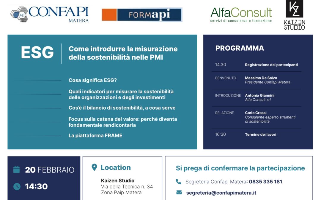 I Seminari di Confapi Matera: ESG – 20 febbraio 2024