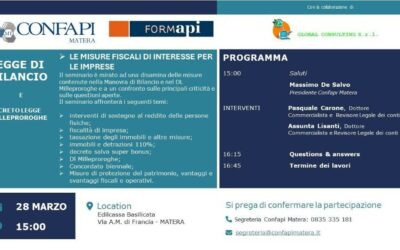 Seminario: “Legge di Bilancio e Decreto Milleproroghe. Le misure fiscali di interesse per le imprese”. 