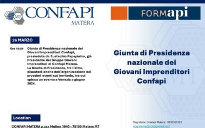 A Matera la Giunta di Presidenza nazionale dei Giovani Imprenditori Confapi