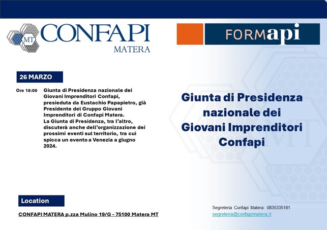 A Matera la Giunta di Presidenza nazionale dei Giovani Imprenditori Confapi