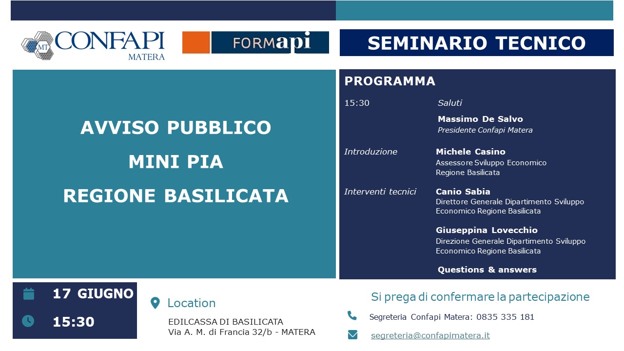 Seminario tecnico: “Avviso pubblico MINI P.I.A.”