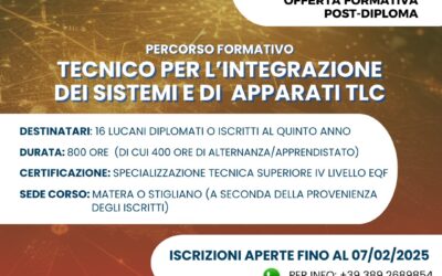 Corso IFTS “Tecniche per l’integrazione dei sistemi e di apparati TLC” – Riaperti i termini per le domande di ammissione
