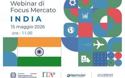 FOCUS MERCATO INDIA: WEBINAR CONFAPI E ICE SULLE OPPORTUNITÀ PER LE PMI ITALIANE – 15 MAGGIO 2026 – ORE 11.00