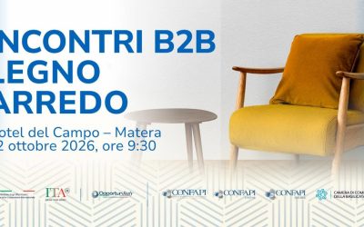 INCONTRI B2B LEGNO ARREDO – MATERA: “NUOVE OPPORTUNITA’ DI BUSINESS E INTERNAZIONALIZZAZIONE PER LE IMPRESE” – 22 OTTOBRE 2026