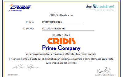 Premio CRIBIS Prime Company a Nuzzaci Strade di Matera per la massima affidabilità economico-commerciale