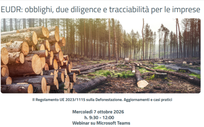 WEBINAR 7 OTTOBRE ore 9:30: Regolamento Deforestazione (EUDR): adempimenti, due diligence e tracciabilità di filiera – II Edizione